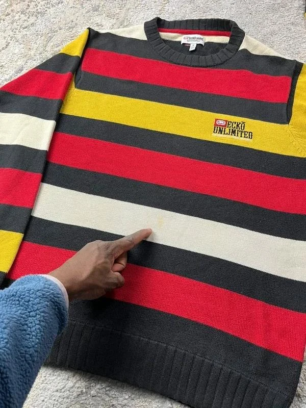 Suéter de gola redonda com estampa de listras pretas e vermelhas Retro Ecko unltd. Masculino tamanho M – photo 7
